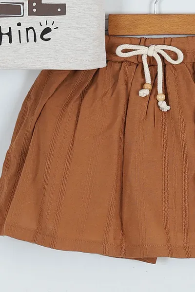 Taba (5-8 Yaş) Kol Fırfırlı Şort Etekli Kız Çocuk Takım 267731
