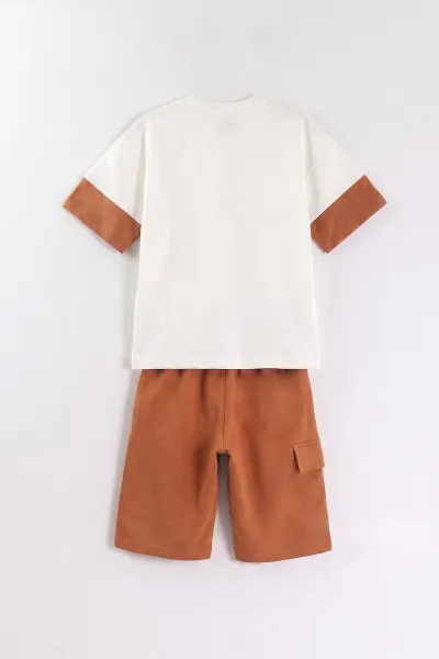 Taba (7-12 Yaş) Nice Moments Baskılı Garnili  Cepli Şortlu  Erkek Çocuk Yazlık Takım 470079