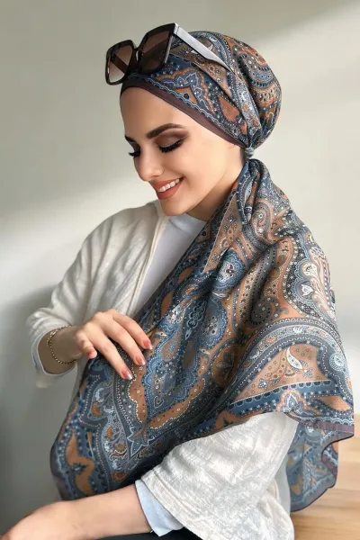 Taba 90x90 Cm Dijital Baskı Etnik Desenli Pamuk Eşarp 367875