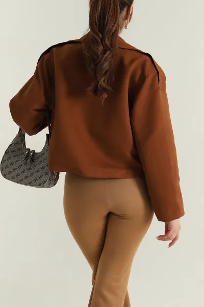 Taba Astarlı Kısa Süet Kadın Trenç 403624