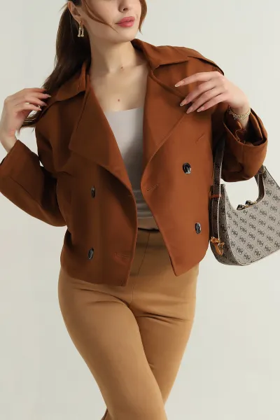 Taba Astarlı Kısa Süet Kadın Trenç 403624