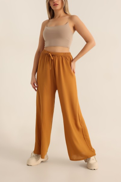 Taba Bağlamalı Beli Lastikli Dokuma Viskon Pantolon 182300