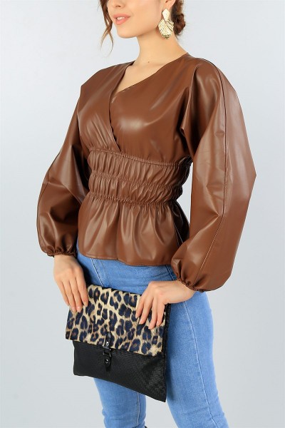 Taba Beli Lastikli Deri Bluz 45378