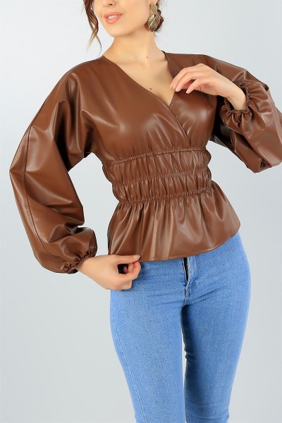 Taba Beli Lastikli Deri Bluz 45378