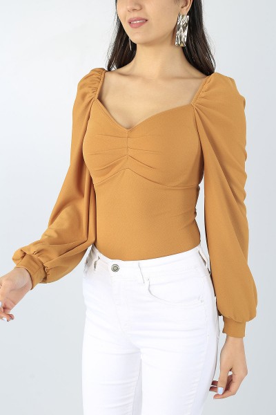 Taba Büzgü Tasarımlı Likralı Bluz 52963