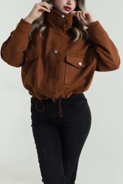 Taba Cepli Bel Lastikli Süet Kadın Ceket 497653