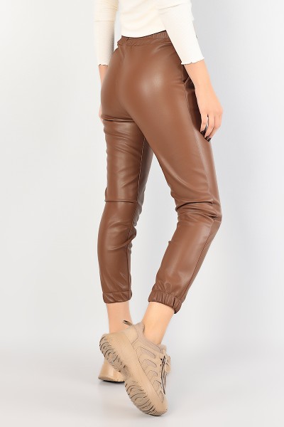 Taba Cepli Paça Lastikli Deri Pantolon 84537