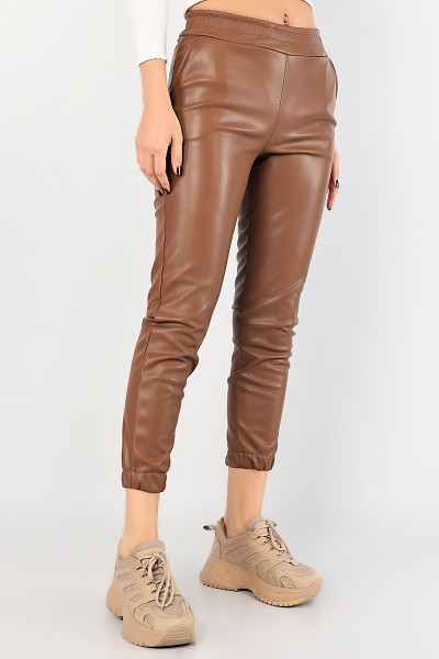 Taba Cepli Paça Lastikli Deri Pantolon 84537