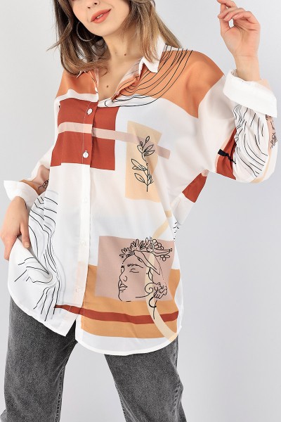 Taba Dijital Baskılı Crep Gömlek Tunik 96419
