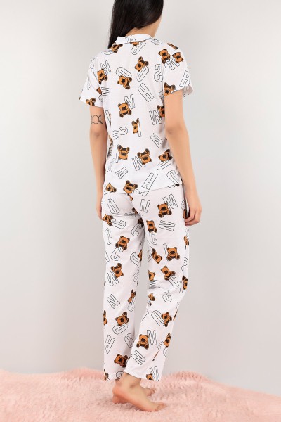 Taba Düğmeli Desenli Bayan Pijama Takımı 110197