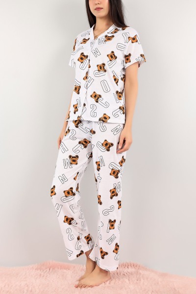 Taba Düğmeli Desenli Bayan Pijama Takımı 110197