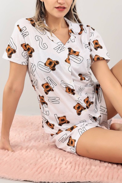 Taba Düğmeli Şortlu Bayan Pijama Takımı 110205
