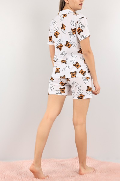 Taba Düğmeli Şortlu Bayan Pijama Takımı 110205