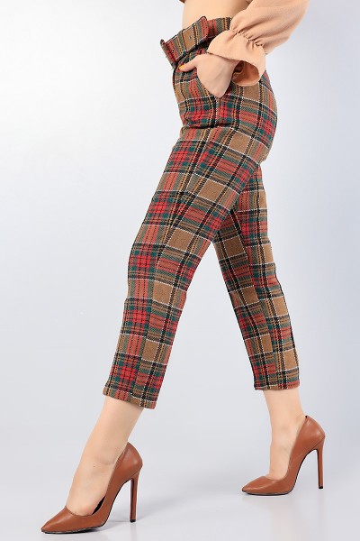 Taba Ekose Kaşmir Kemerli Bayan Pantolon 76516