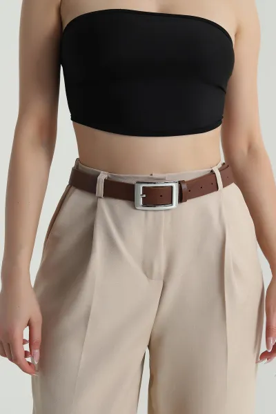 Taba Gümüş Kare Tokalı Kadın Kemer 489472