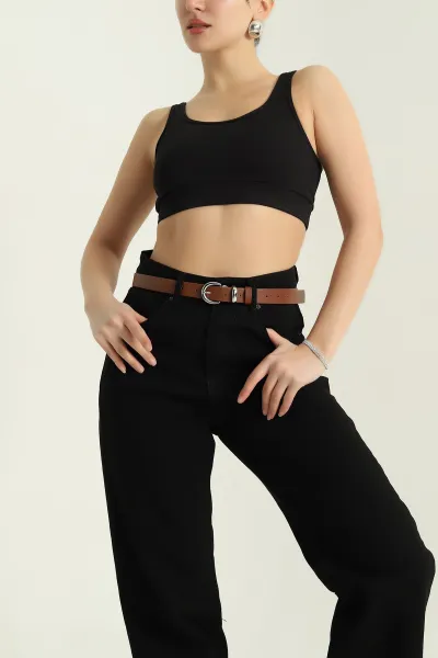 Taba Gümüş Oval Toka Detaylı Kadın İnce Kemer 335460