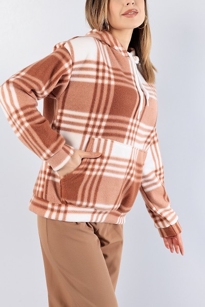 Taba Kapüşonlu Bayan Polar Sweat 78720
