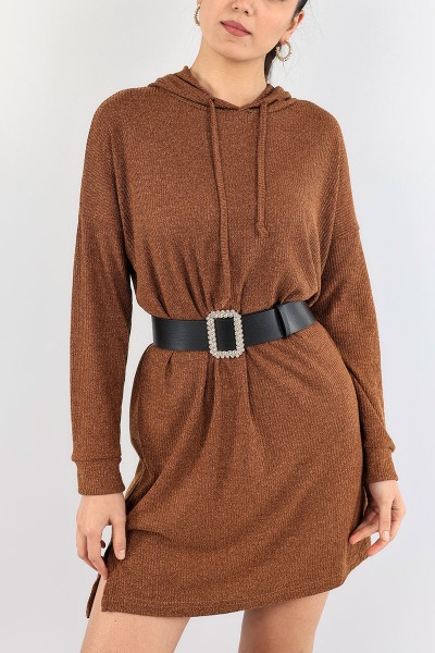 Taba Kapüşonlu Fitilli Elbise Tunik 91209