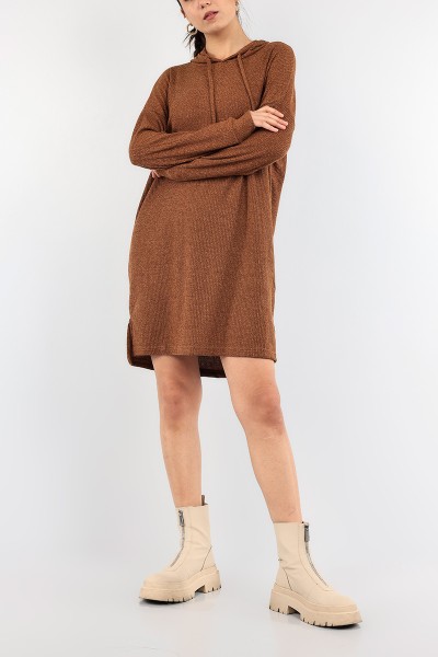 Taba Kapüşonlu Fitilli Elbise Tunik 91209