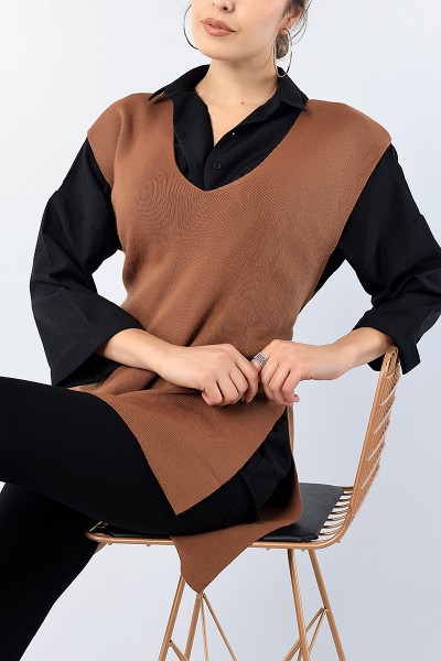 Taba Kendinden Kemerli Bayan Triko Süveter 75483