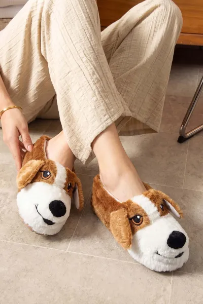 Taba Köpek Figürlü Peluş Kadın Panduf 490412