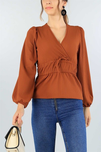 Taba Lastikli Likralı Bluz 43748