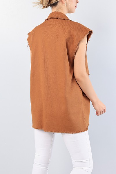 Taba Lazer Kesim Bayan Gabardin Gömlek Yelek 76053