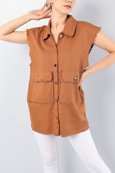 Taba Lazer Kesim Bayan Gabardin Gömlek Yelek 76053