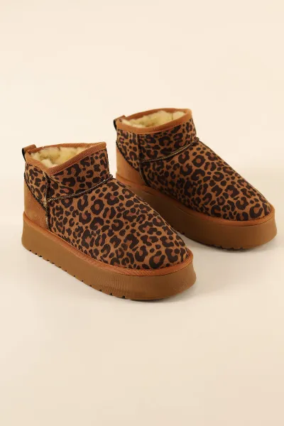Taba Leopar Desenli Süet Kalın Tabanlı İçi Tüylü Kadın Bot 315444