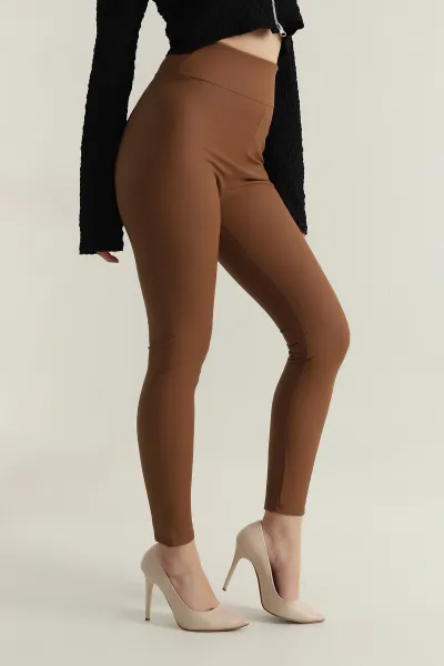 Taba Mat Yüksek Bel Kadın Deri Tayt 412958