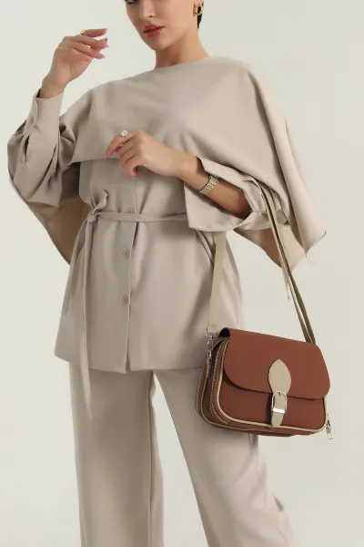 Taba Mıknatıs Kapaklı Kemer Detaylı Kadın El Kol ve Omuz Çantası 403207
