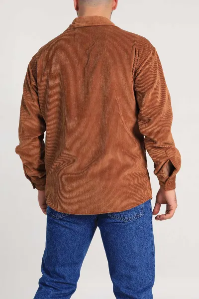 Taba Oversize Fitilli Kadife Cep Detaylı Erkek Gömlek 323860