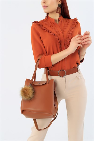 Taba Peluş Detay Omuz Çantası 30284Ç