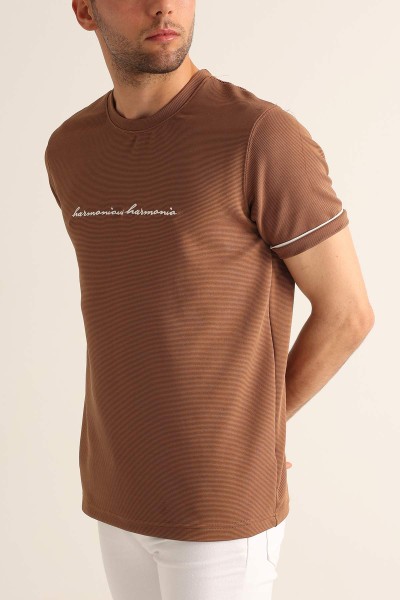 Taba Regular Fit Dokulu Nakışlı Yazı Detay Erkek Tişört 182157