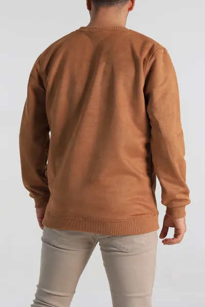 Taba Regular Fit Süet Kabartma Yazı Detaylı Erkek Sweatshirt 305855
