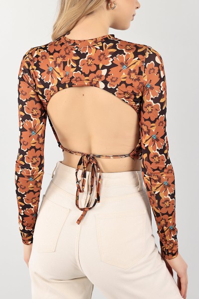Taba Sırtı Bağlamalı Crop Bluz 100938