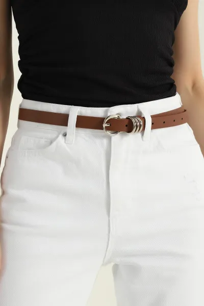 Taba Gümüş Toka Detaylı Kadın İnce Kemer 374307