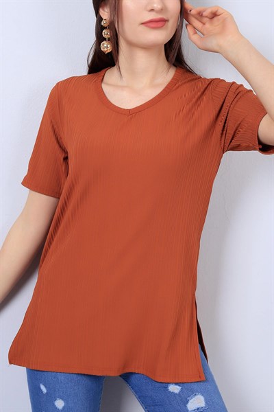 Taba V Yaka Bayan Yırtmaçlı Tişört 13602B