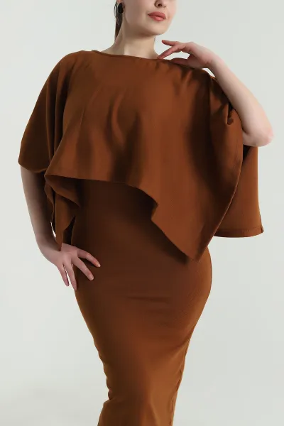 Taba Yırtmaçlı Pelerin Elbise Triko Kadın İkili Takım 494996