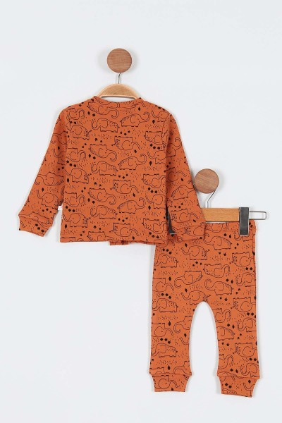 Tarçın (6-12 Ay) Fil Baskılı Önü Çıtçıtlı Erkek Bebe Pijama Takım 196993