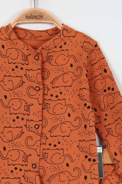 Tarçın (6-12 Ay) Fil Baskılı Önü Çıtçıtlı Erkek Bebe Pijama Takım 196993