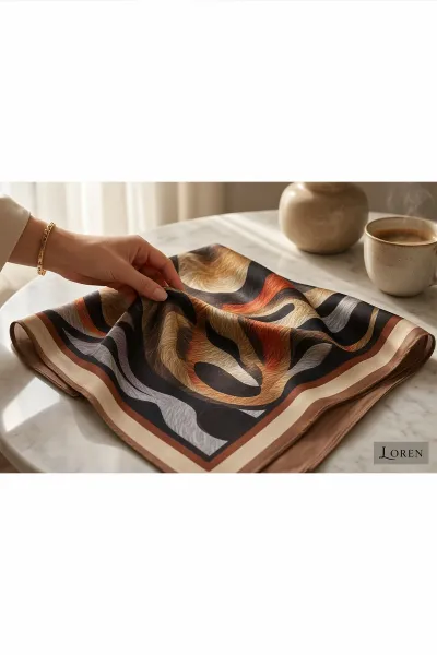 Tarçın 90x90 Cm Dijital Baskılı Armonia Desen Soft Eşarp 498624