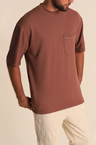 Tarçın Oversize Jakarlı Cep Detaylı Erkek Tişört 285765