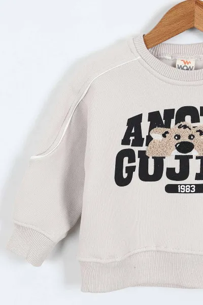 Taş (0-4 Yaş)Gujje Baskılı Biye Detaylı  3  İp Şardonlu Erkek Çocuk Sweatshirt 417570