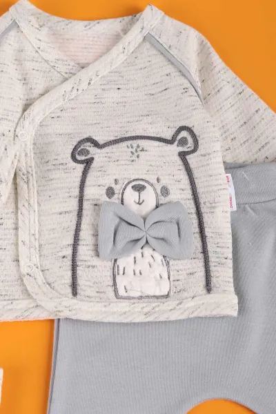 Taş (0-6 Ay) Kırçıllı Papyonlu Erkek Bebek Zıbın Takım 230338
