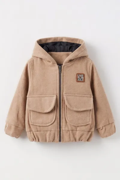 Taş (1-5 Yaş) Kapüşonlu Cepli Astarlı Kaşe Erkek Çocuk Mont 495775