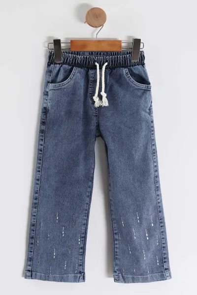Taş (1-9 Yaş) Never Taş  Baskılı Gömlek Yaka Kot Pantolonlu Kız Çocuk 2'li Takım 441599