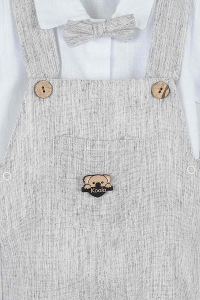 Taş (12-24 Ay) Koala Motifli Cep Detaylı Papyonlu Erkek Bebe Takım 169436