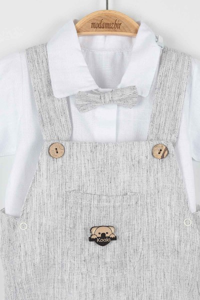 Taş (12-24 Ay) Koala Motifli Cep Detaylı Papyonlu Erkek Bebe Takım 169436