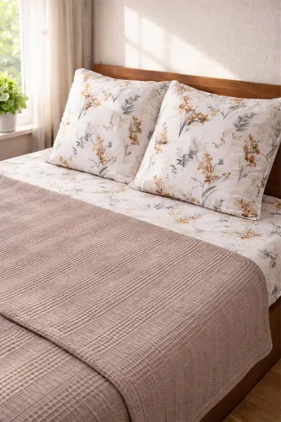 Bej 160x230 Cm Bella Home Tek Kişilik Pamuklu Petek Pike Takımı 474636